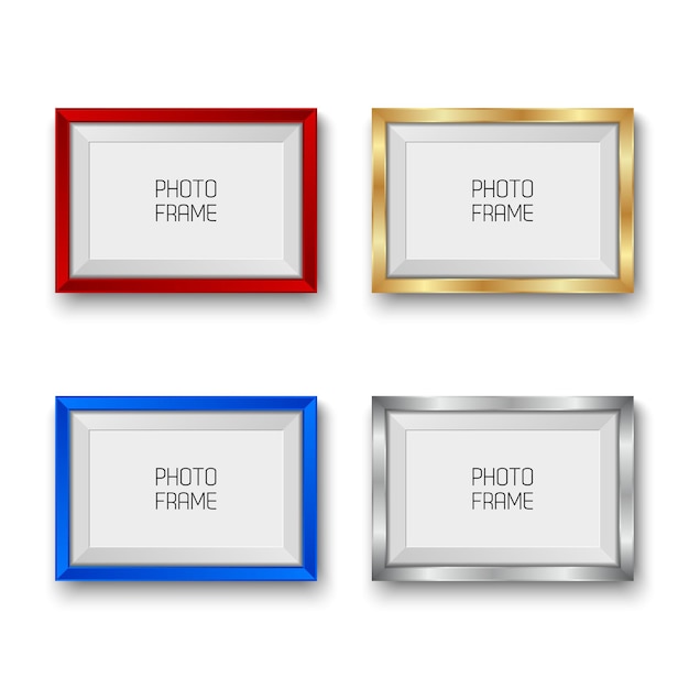 Realistic gold silver red and blue vector picture frames isolated on white background