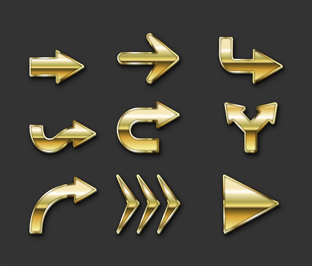 Realistic golden arrows set Free Vector