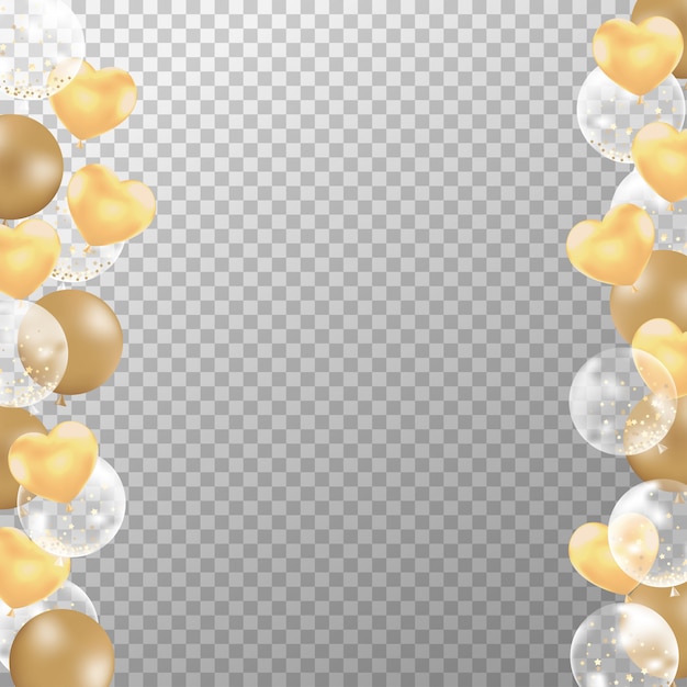 Vector realistic golden balloons frame for birthday card.