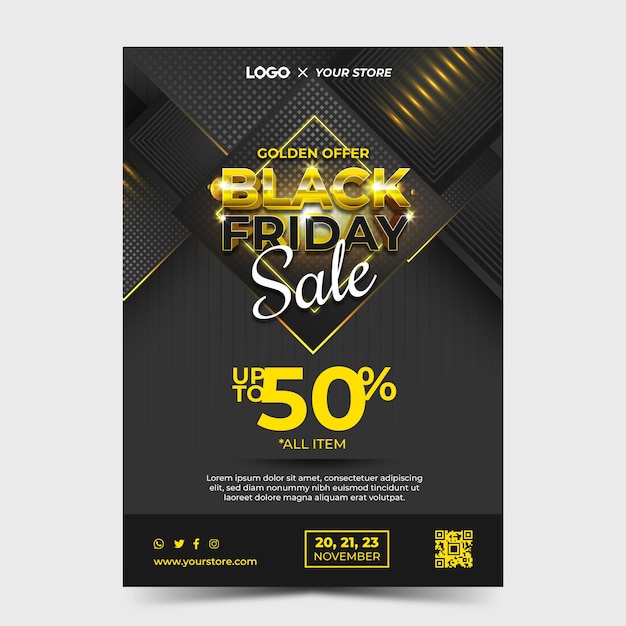 Modello realistico di poster di vendita elegante golden black friday