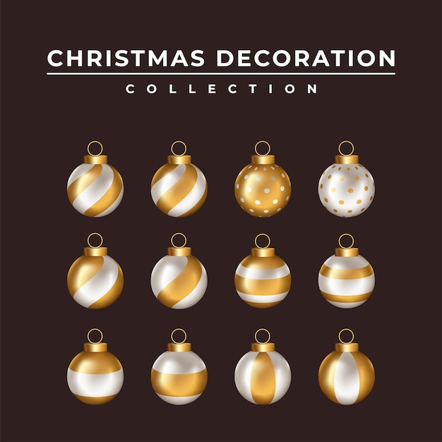 Realistic Golden Christmas balls festive Xmas decoration collection