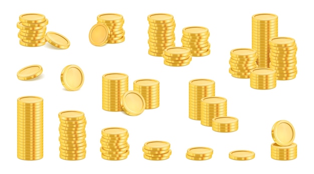 Realistic golden coins stack gold money