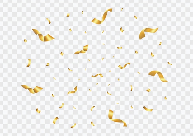 Realistic golden confetti isolated on transparent background