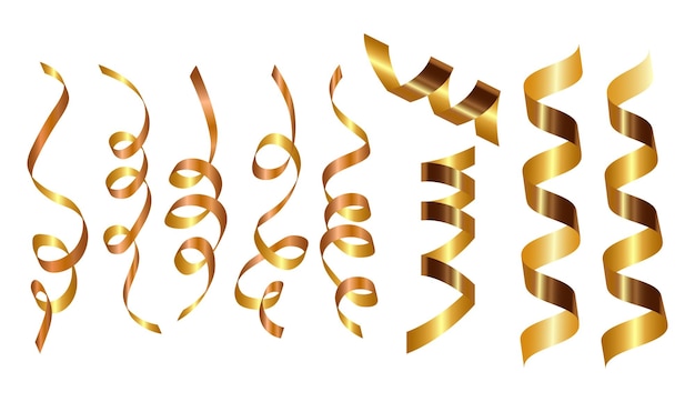 Realistic golden confetti ribbons set design