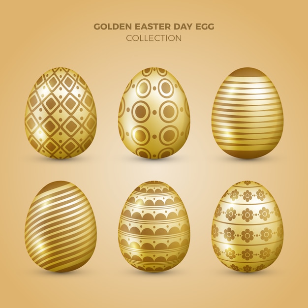 Realistic golden easter egg collection