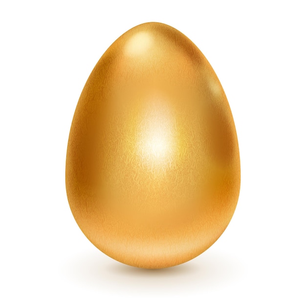 Realistic golden egg with shadow on white background