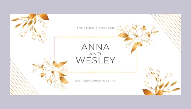 Vector realistic golden flowers wedding horizontal banner