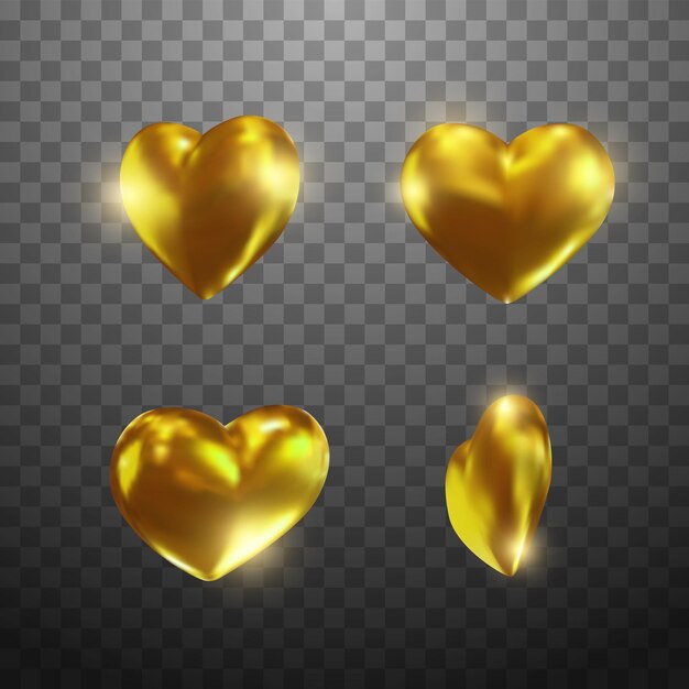 Vector realistic golden hearts set