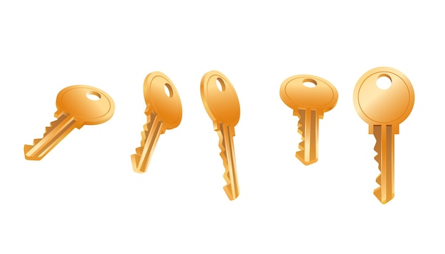 Realistic golden key metallic key for home door locks vector illustration 3d realistic collection