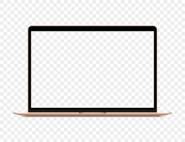 Realistic golden laptop with blank screen on transparent