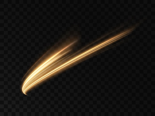 realistic golden light streaks on a black background