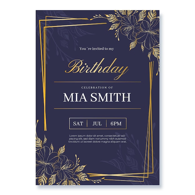 Vector realistic golden luxury birthday invitation template