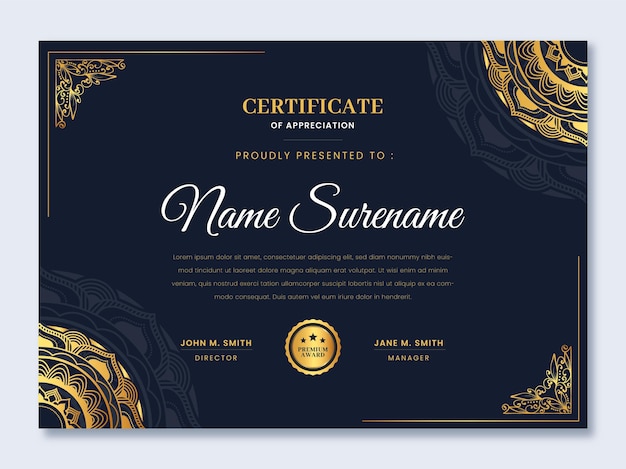 Vector realistic golden luxury certificate template