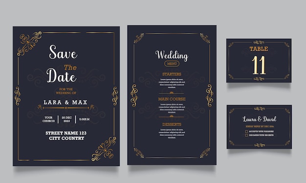 Realistic golden luxury wedding invitation template