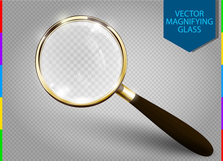 Vector realistic golden magnifying glass.