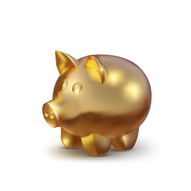 Vector realistic golden piggy bank