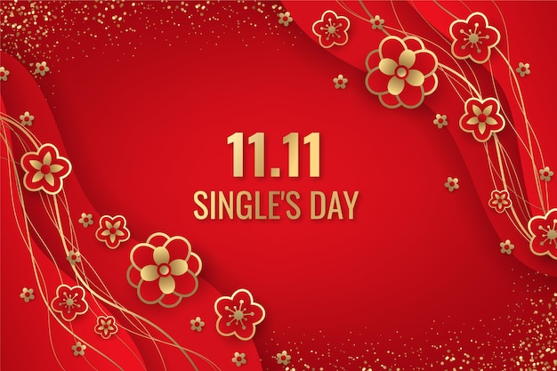 Realistic golden and red single's day background