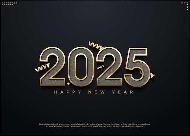 2025年の新年のお祝いのための現実的な金色のリボンの装飾