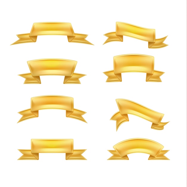 Vector realistic golden ribbons set illustration