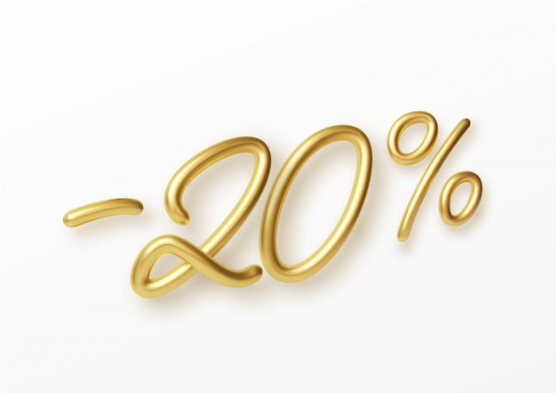 Realistic golden text 20 percent discount number