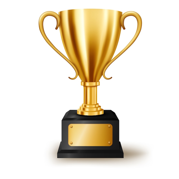 Vector realistic golden trophy isolated with text space