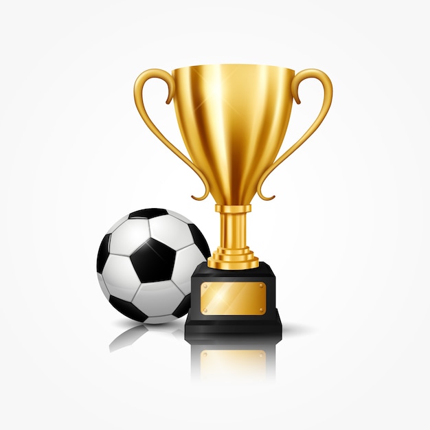 Vector realistic golden trophy with soccer ball