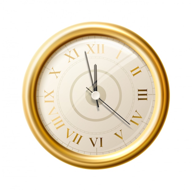 Realistic golden wall clock greek numbers
