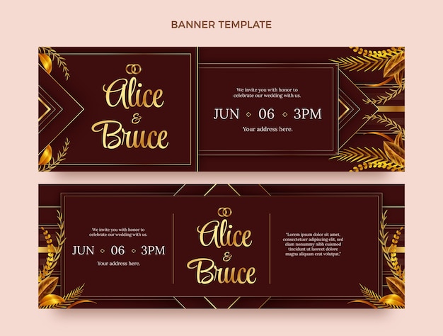 Vector realistic golden wedding horizontal banners