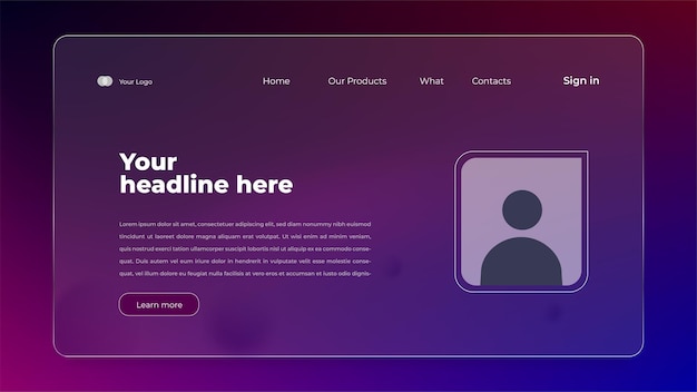 Vector realistic gradient glassmorphism effect landing page template background