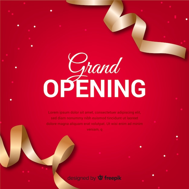 Vector realistic grand opening background with golden ribbon