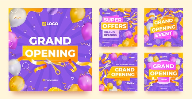 Vector realistic grand opening instagram posts