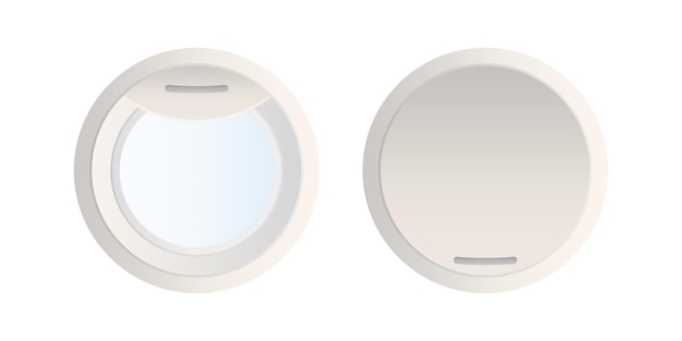 Realistic gray porthole isolated on white background open and closed window of a spaceship or airplane vector illustration