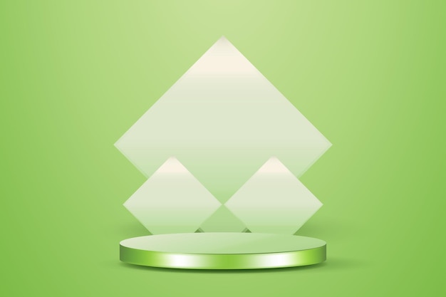 벡터 현실적인 녹색 3d 피데스탈 실린더 포디움과 3 개의 사각형 배경