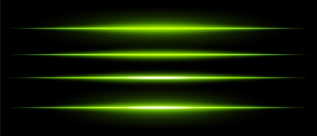 Realistic green laser beams with glowing effect on a black background Futuristic energy streaks scifi speed motion neon cyber light