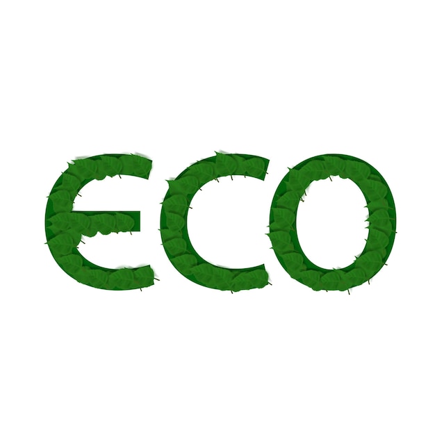 Реалистичные зеленые листья в форме текста ECO