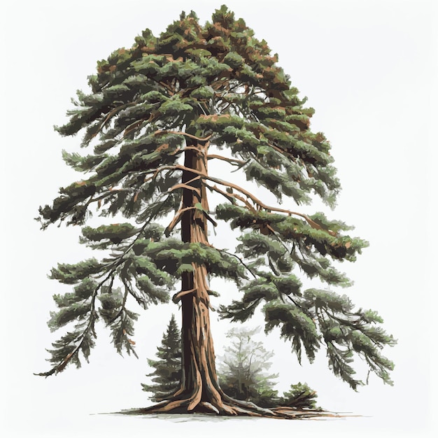 벡터 흰색 배경 벡터에 세계 세쿼이아에서 현실적인 녹색 가장 높은 나무