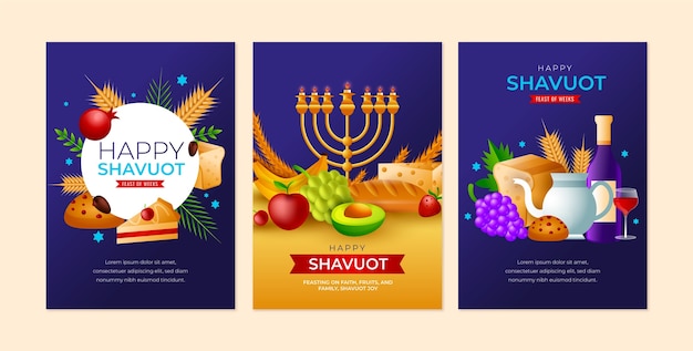 Vector realistic greeting cards collection for jewish shavuot celebration