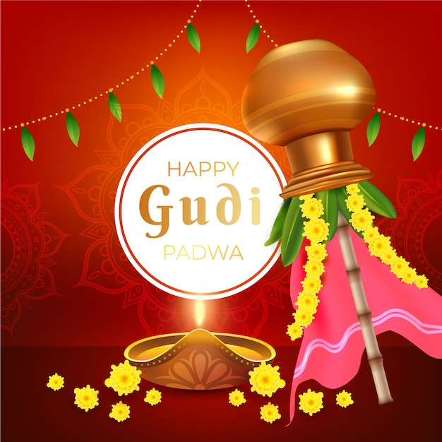 Vector realistic gudi padwa illustration