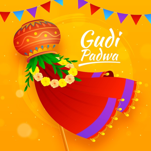 Vector realistic gudi padwa illustration