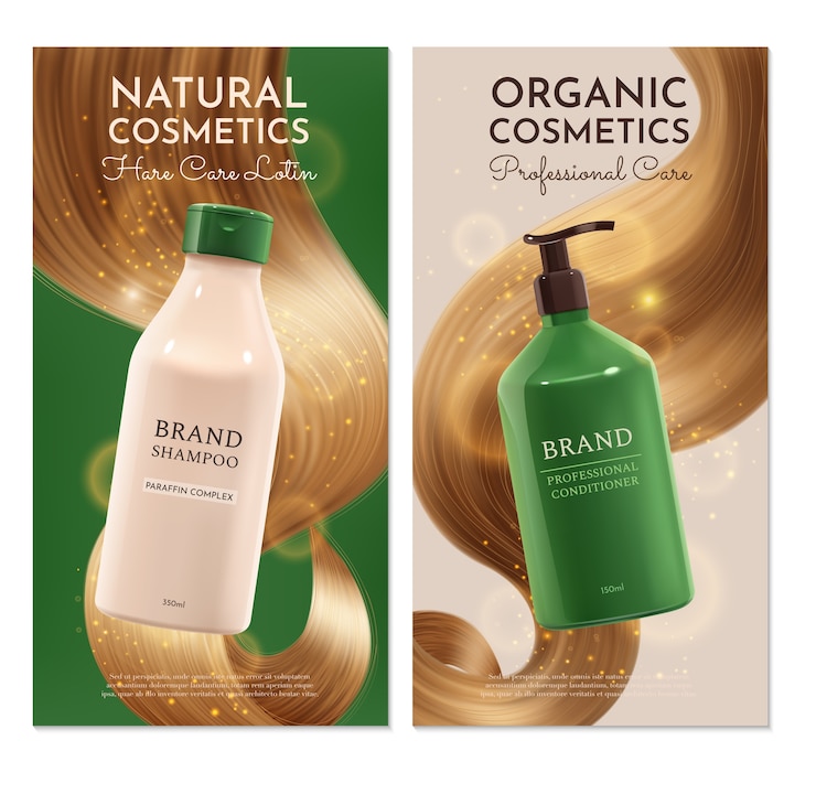 Vector realistic hair products vertical banner template set collection