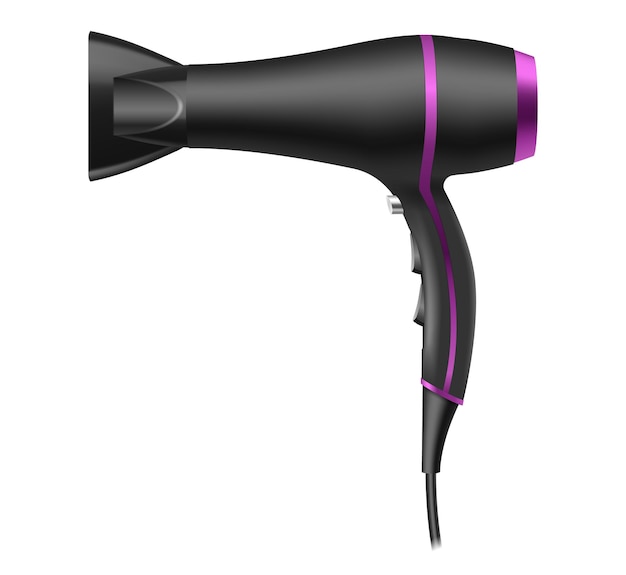 Vector realistic hairdryer for hairdresser salon, barbershop. electric barber tool for drying hair, hairdo