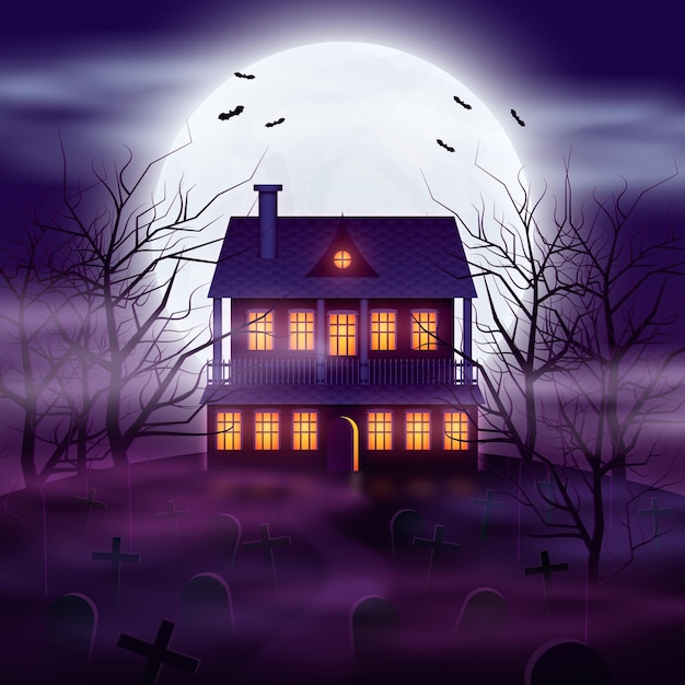 realistic halloween house illustration