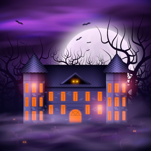 Vettore illustrazione realistica della casa di halloween