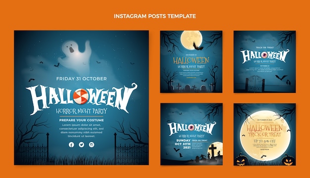 Realistic halloween instagram posts collection