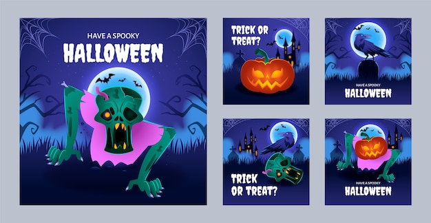 Vector realistic halloween instagram posts collection