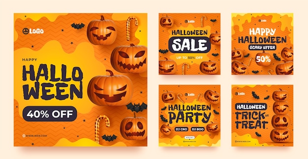 Vector realistic halloween instagram posts collection