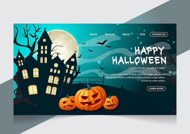 Modello realistico della festa di notte di halloween di progettazione della pagina di destinazione di halloween