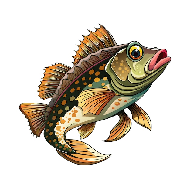 realistic hand drawn bass fish cartoon animal illustration
