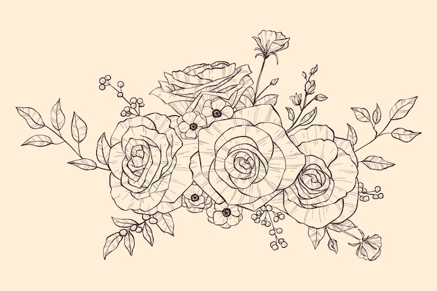 Vector realistic hand drawn floral bouquet