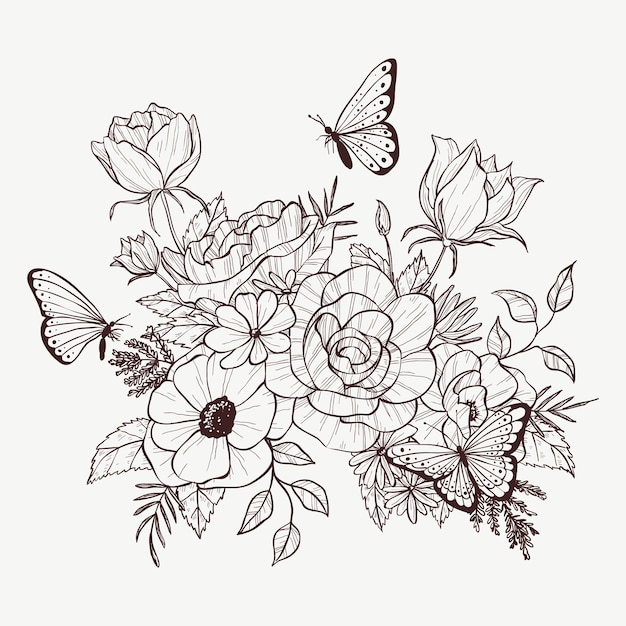 現実的な手描きの花の花束